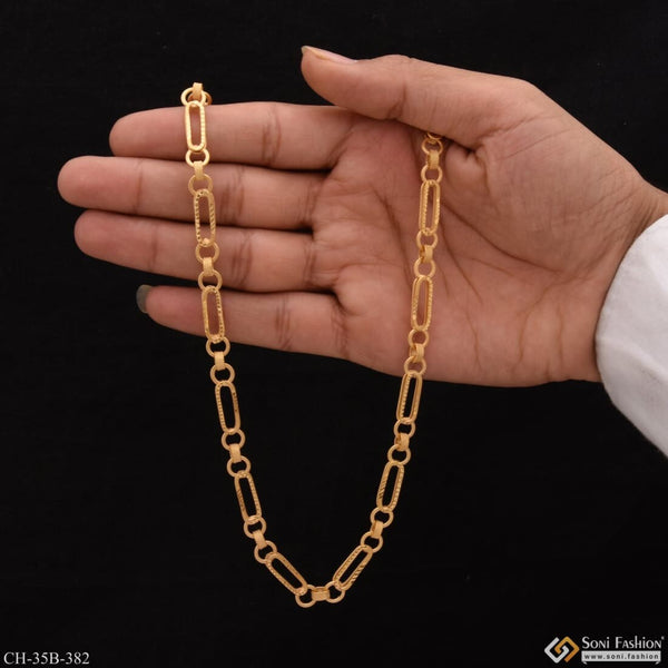 1 Gram Gold - Owel Shape Artisanal Design Gold Plated Chain for Men - Style B382