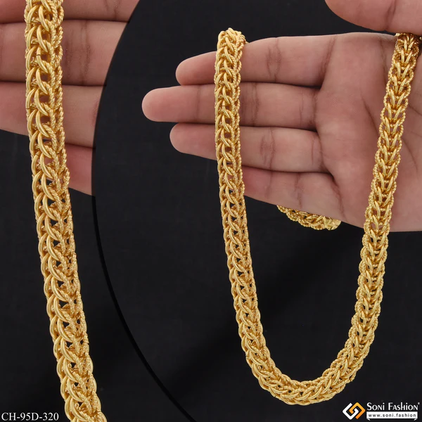 1 Gram Gold Plated Hand-Crafted Design Rajwadi Chain for Men - Style D320