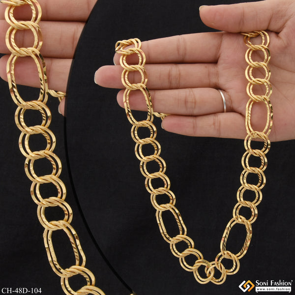 1 Gram Gold Plated Ring Into Ring Antique Design Chain for Men - Style D104