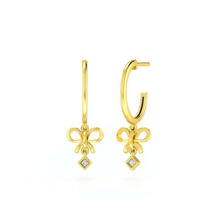 Ribbon Drop Diamond Hoops