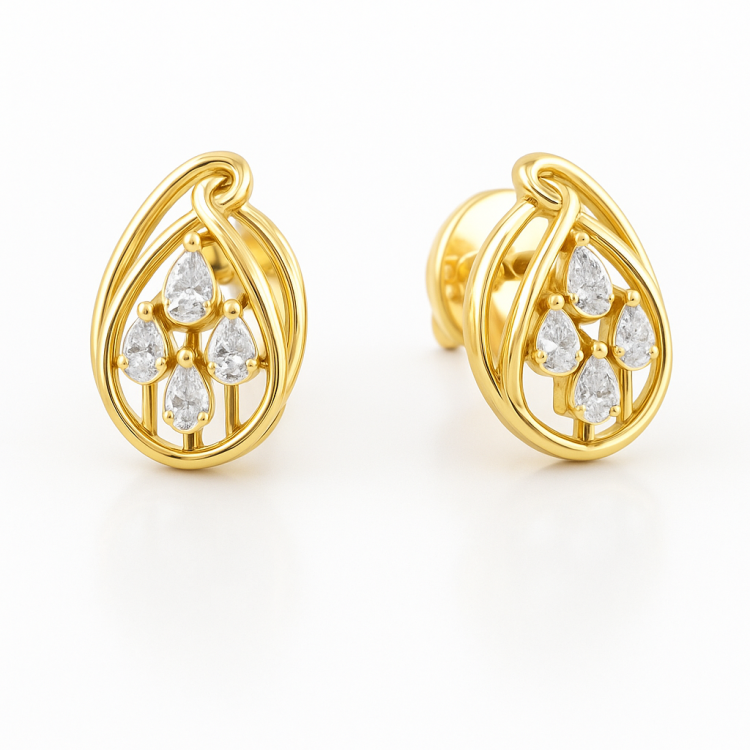 Golden Dewdrop Diamond Stud Earrings