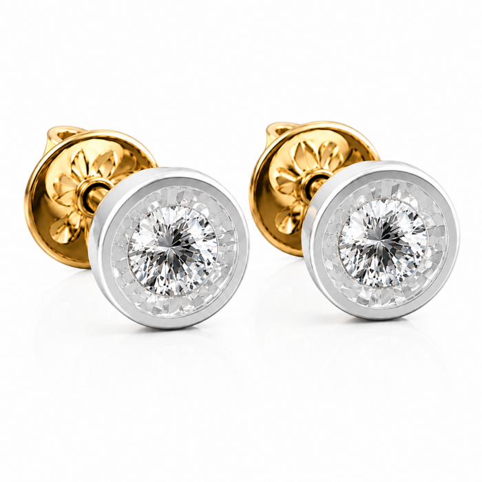 AER04114 Two-Tone Illusion Diamond Stud Earrings