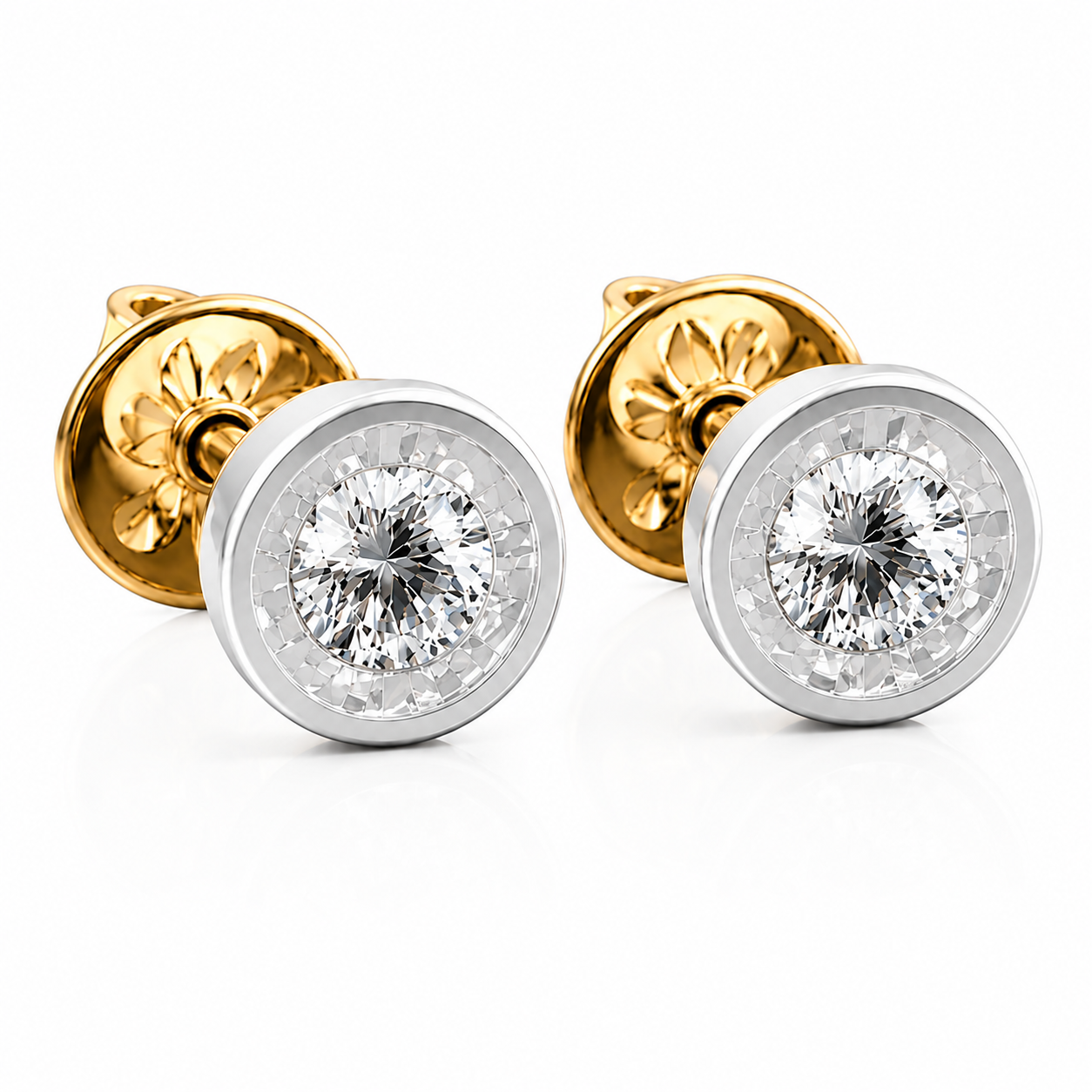 Two-Tone Illusion Diamond Stud Earrings