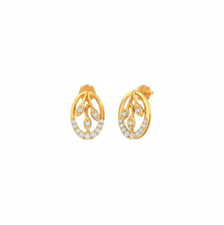 Duet Diamond Vine Oval Stud Earrings