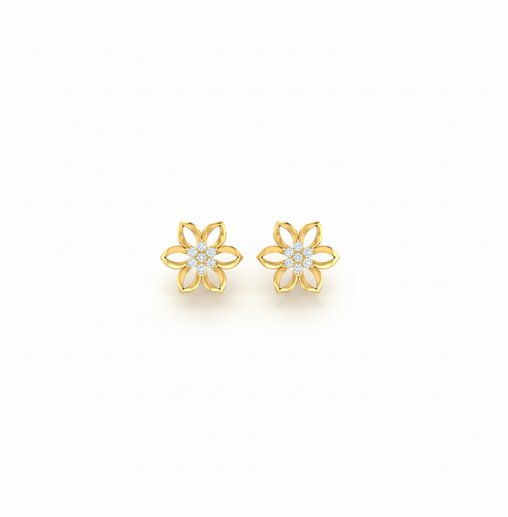 Open Petal Diamond Flower Studs