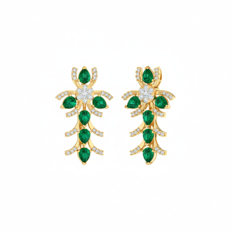 Emerald Cascade Diamond Drop Earrings