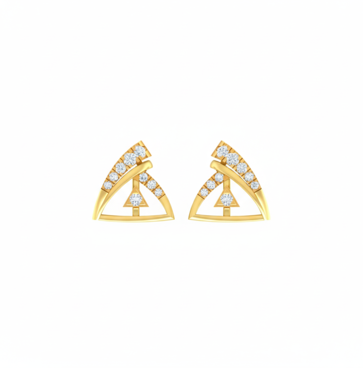 Modern Arc Diamond Triangle Studs