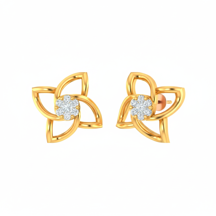 Sparkling Petal Diamond Stud Earrings