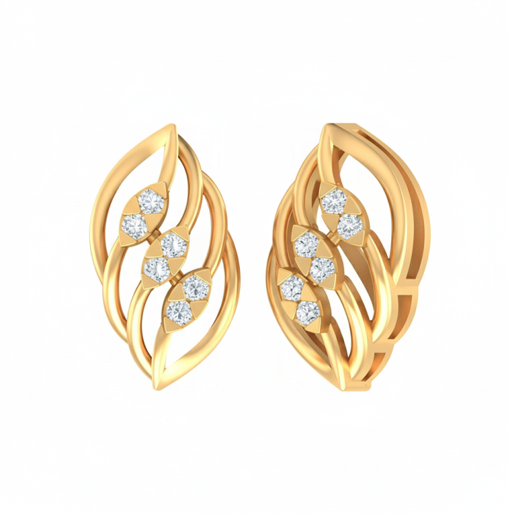 Lyrical Leaf Diamond Stud Earrings