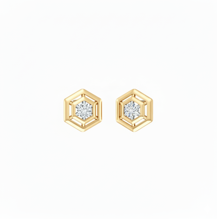 Contemporary Hexagon Diamond Studs