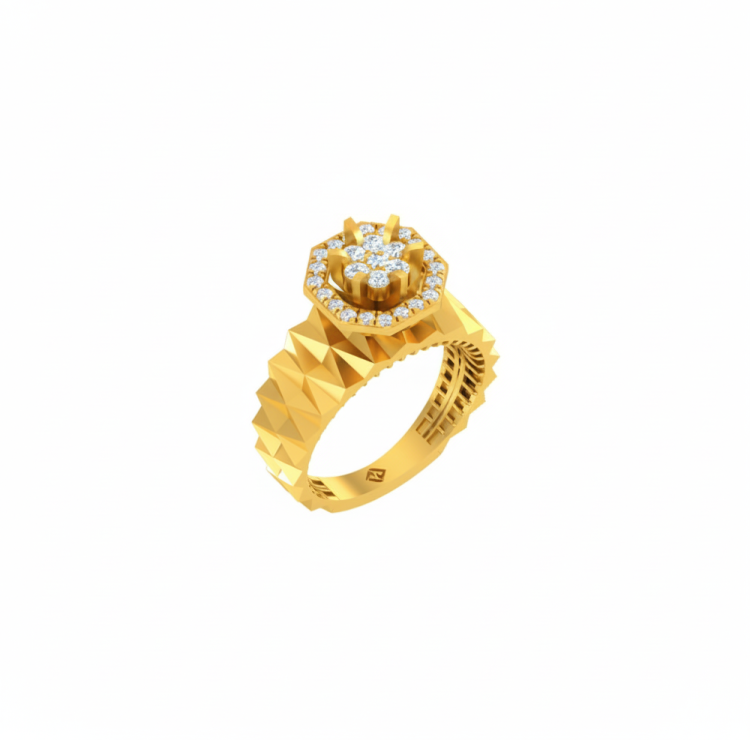 Pyramid Hexagon Diamond Ring