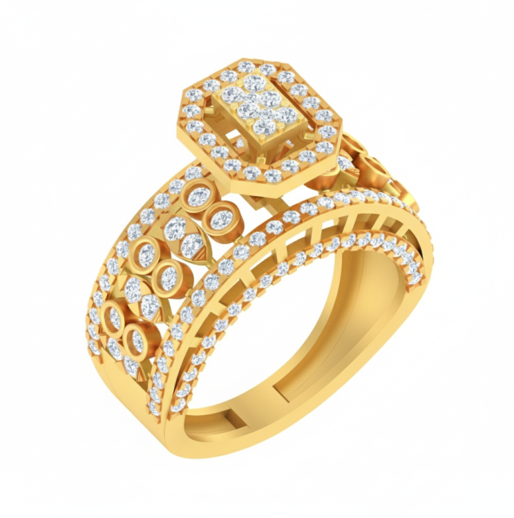 Art Deco Diamond Pave Cocktail Ring