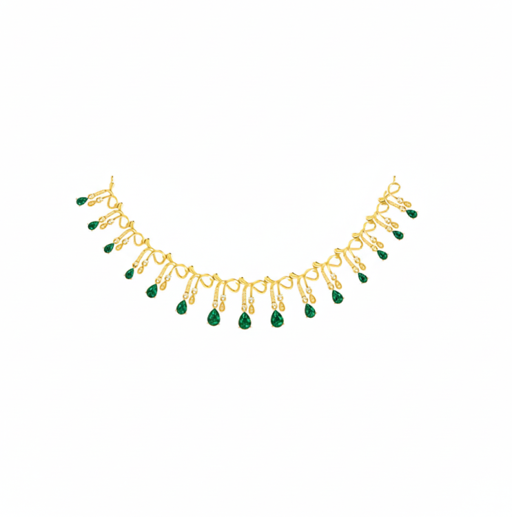Royal Cascade Emerald and Gold Choker