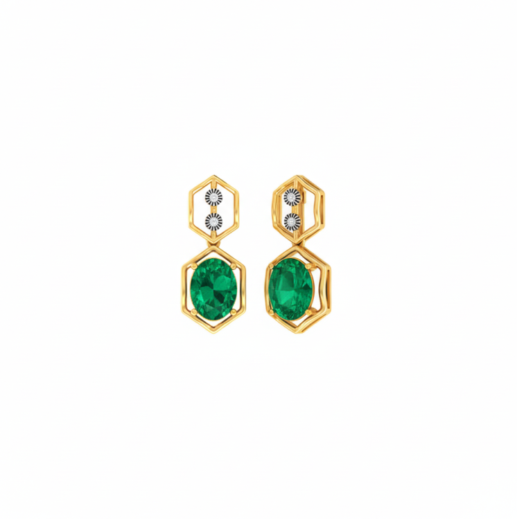 Hexagon Emerald Drop Earrings