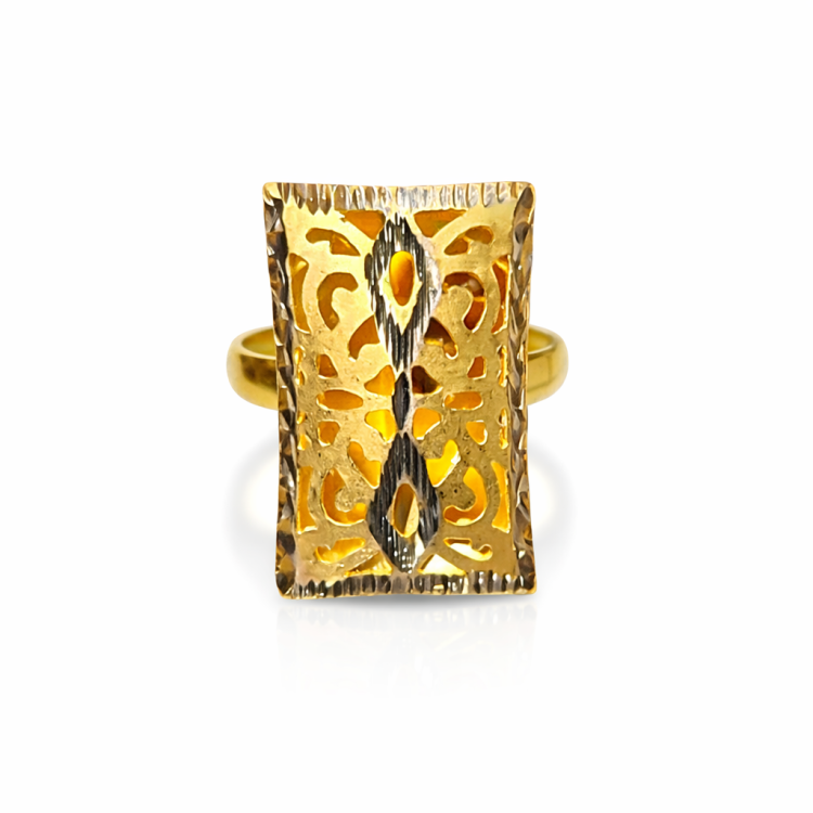Regal Lattice Rectangular Two-Tone Gold Ring