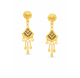Royal Fan Lattice Gold Drop Earrings