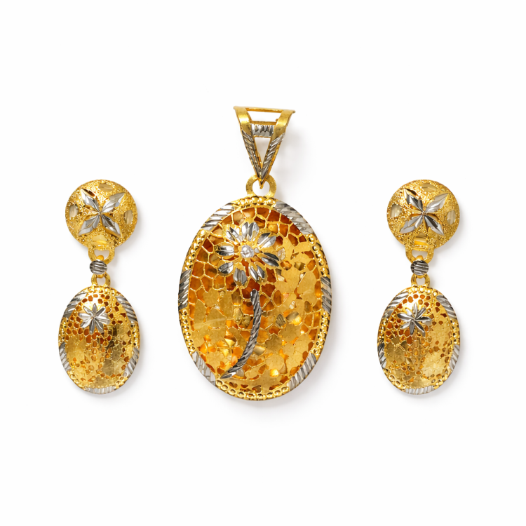 Floral Honeycomb Gold Pendant Set