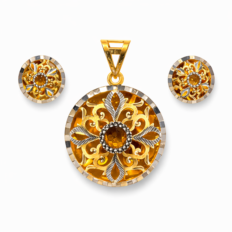 Amber Floral Gold Pendant Set