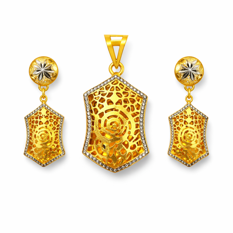 Rose Filigree Shield Gold Pendant Set