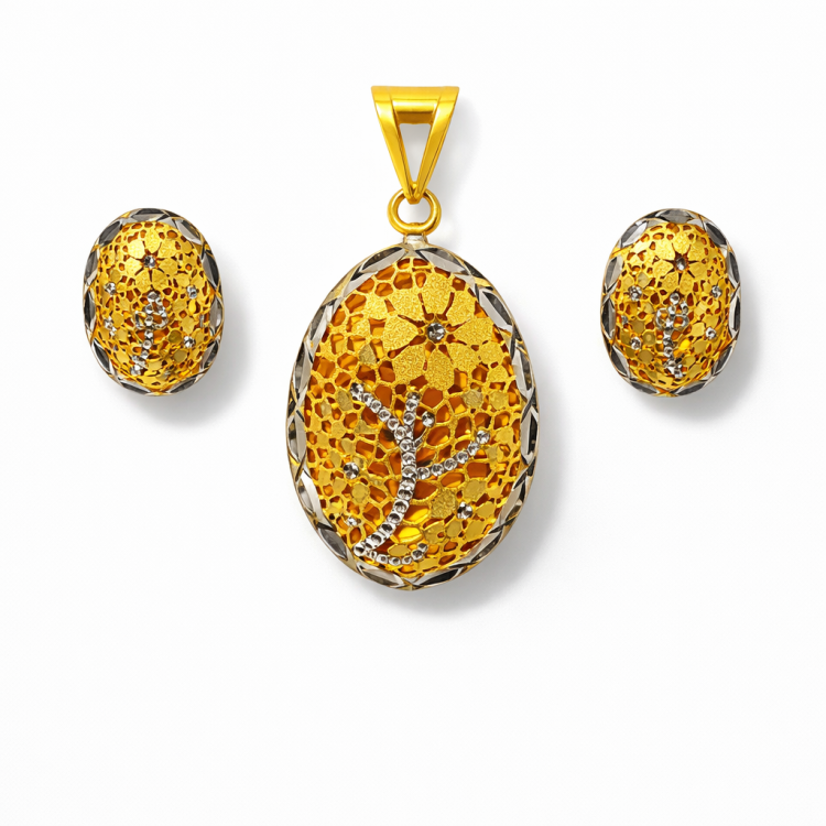 Floral Oval Filigree Gold Pendant Set