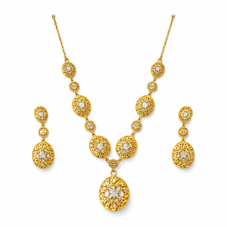 Floral Filigree Gold Necklace Set