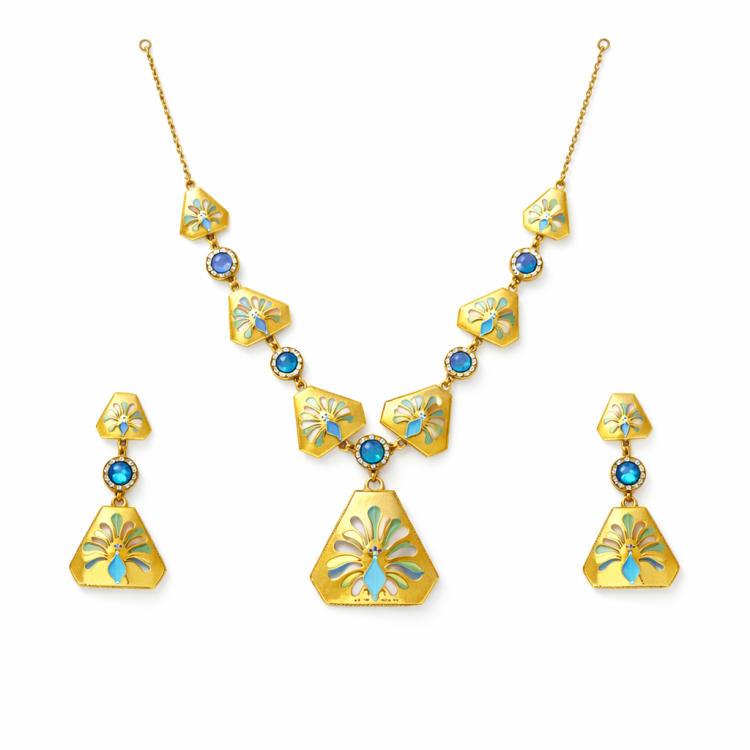 Peacock Enamel Gold Necklace Set