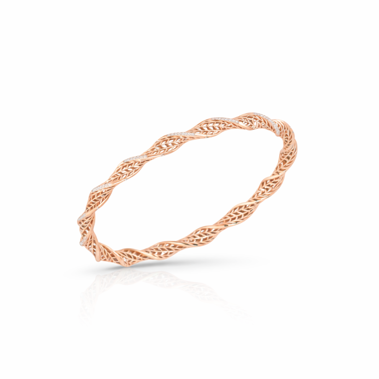 Twisted Leaf Rose Gold Diamond Bangle