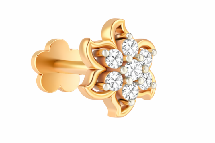 Golden Petal Bloom Diamond Nose Pin
