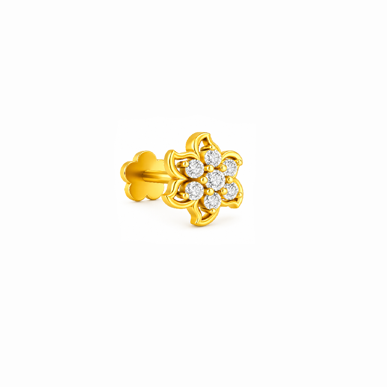 Golden Petal Bloom Diamond Nose Pin