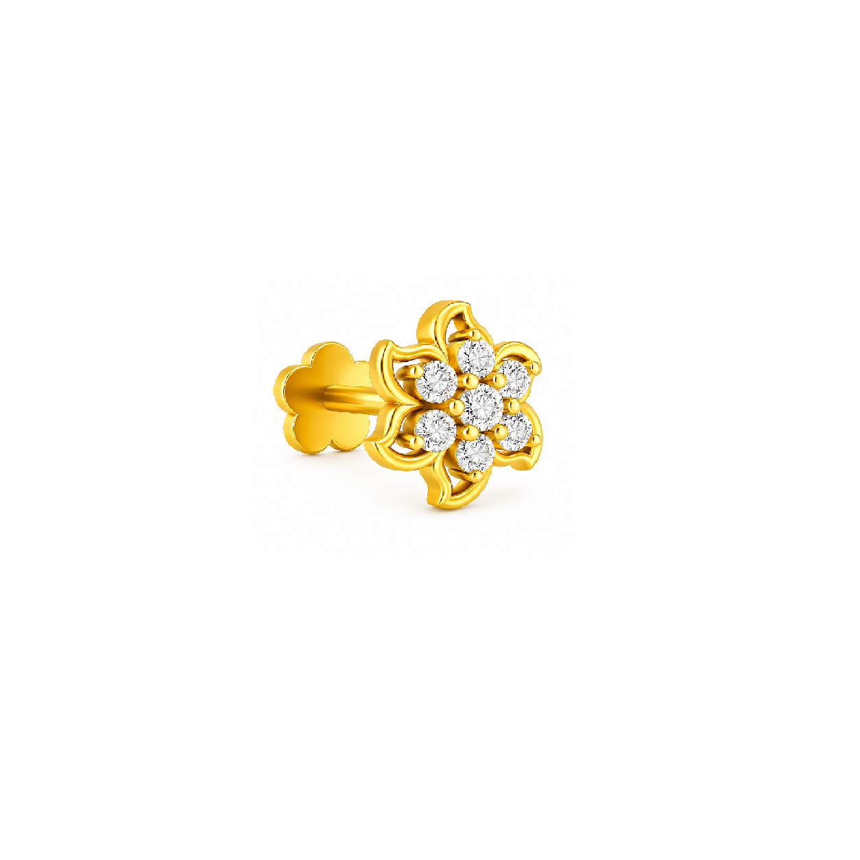 Golden Petal Bloom Diamond Nose Pin