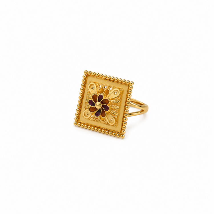 Royal Flora Square Gold Ring