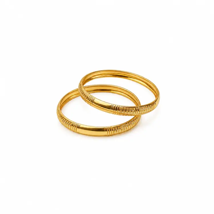 Elegant Grid Pattern Gold Bangles