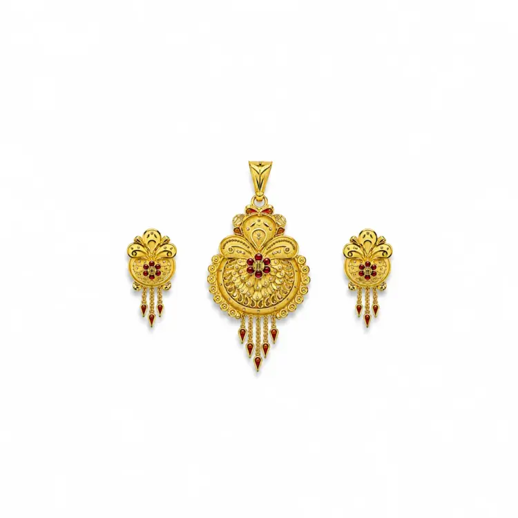 Royal Crimson Peacock Pendant Set