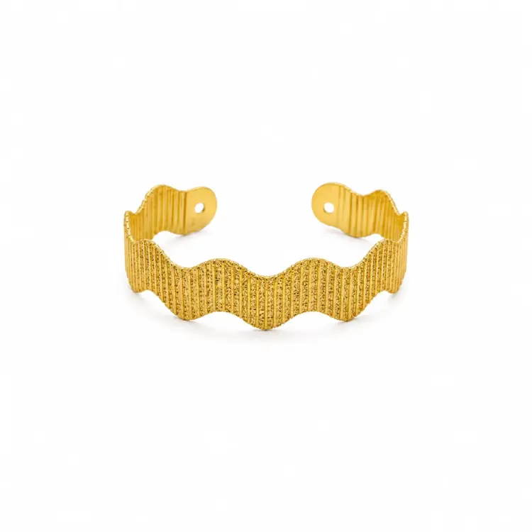 Wave Pattern Textured Gold Cuff Bracelet
