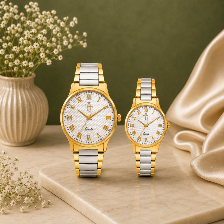 Tritiya His & Hers Couple Watch Set | Premium Gold & Silver Analog Quartz Watches
