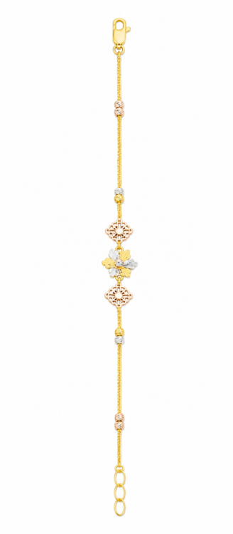 Tri-Color Designer Gold Bracelet with Geometric Charms