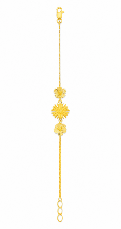 Gold Triple Floral Adjustable Bracelet for Women