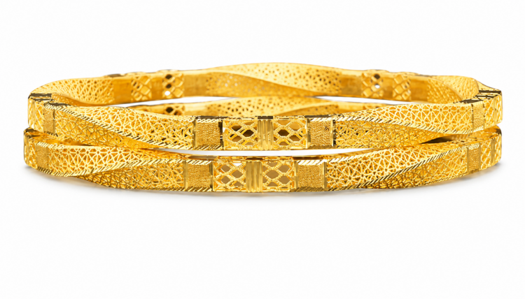 Imperial Lattice Diamond-Cut Gold Bangles for Women (Pair)