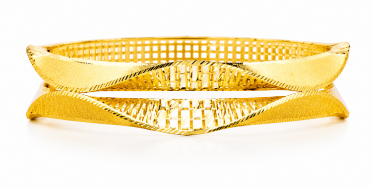 Imperial Wave Diamond-Cut Gold Bangles for Women (Pair)