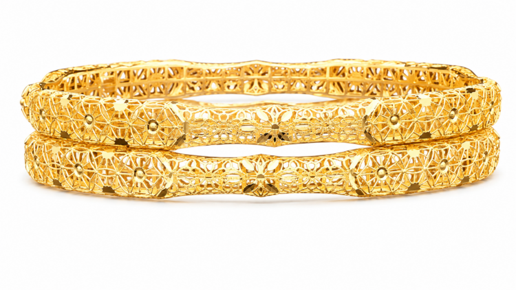 Royal Filigree Floral Gold Bangles for Women (Pair)
