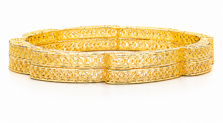 Royal Heritage Diamond-Cut Gold Bangles for Women (Pair)
