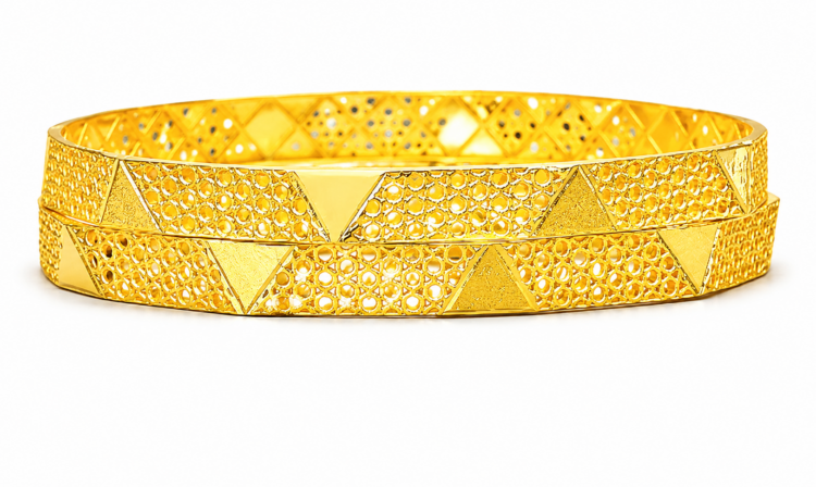 Geometric Textured Gold Bangles for Women | Designer Diamond-Cut Gold Bangle Pair