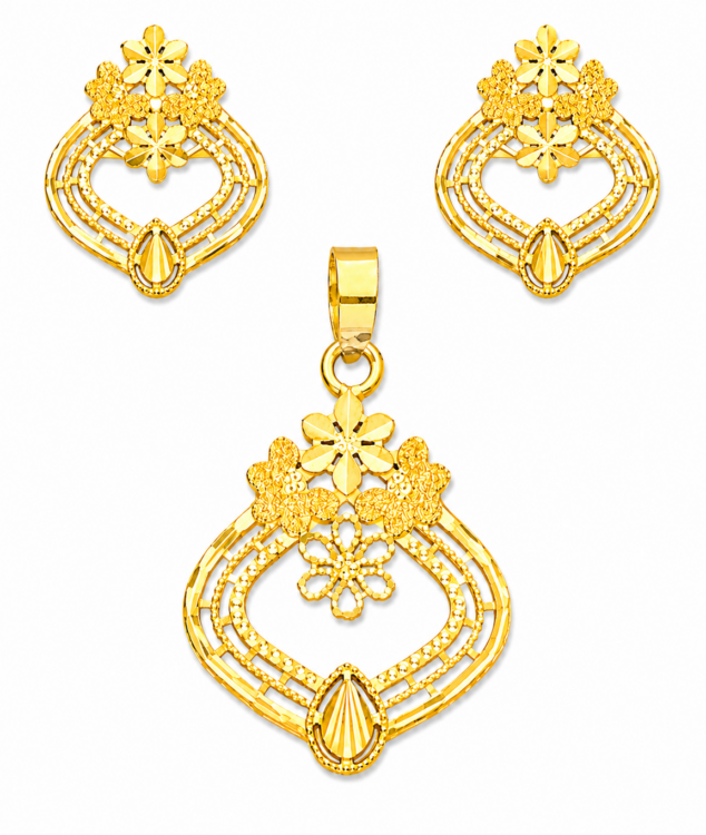 Blossom Elegance Floral Gold Pendant Set with Matching Stud Earrings