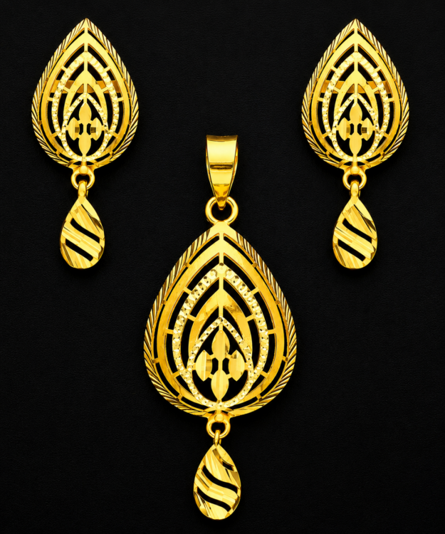 Imperial Teardrop Gold Pendant Set with Designer Drop Earrings