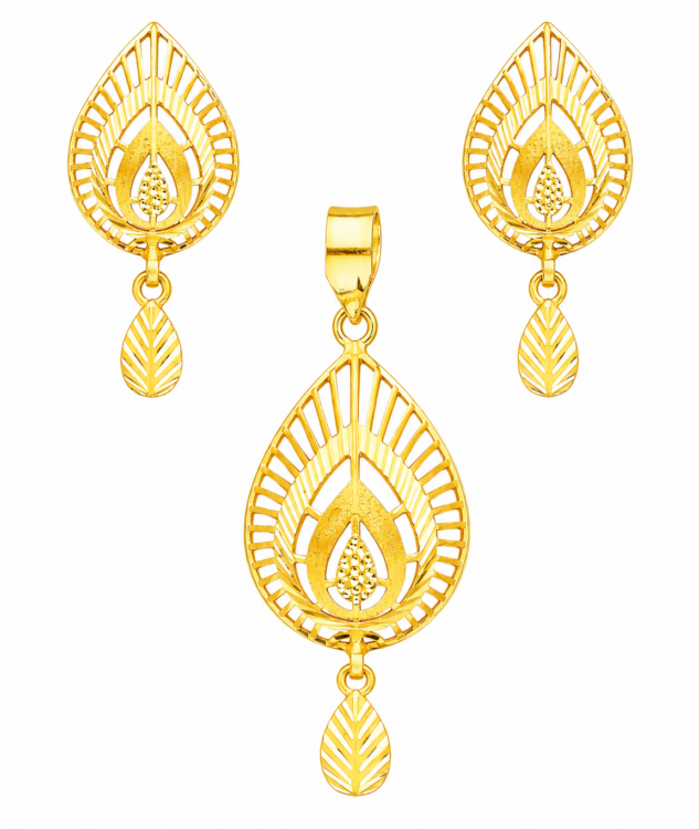 Aurelia Teardrop Gold Pendant Set with Matching Drop Earrings