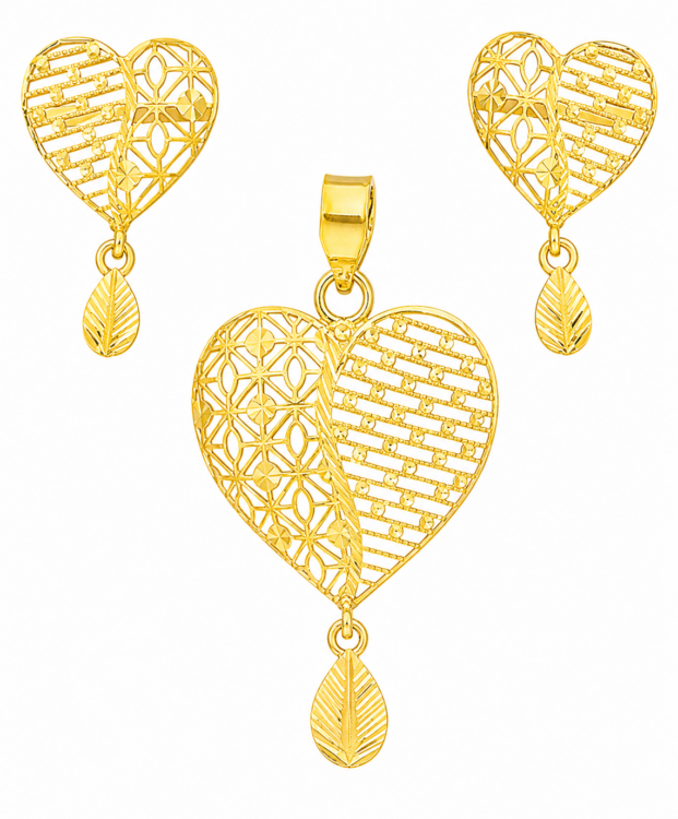 Eternal Heart Designer Gold Pendant Set with Matching Drop Earrings