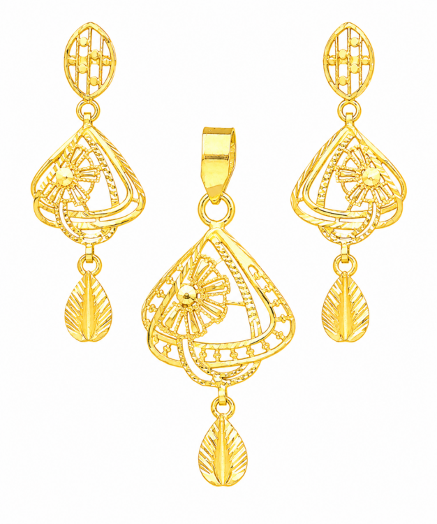 Royale Bloom Geometric Gold Pendant Set with Matching Drop Earrings