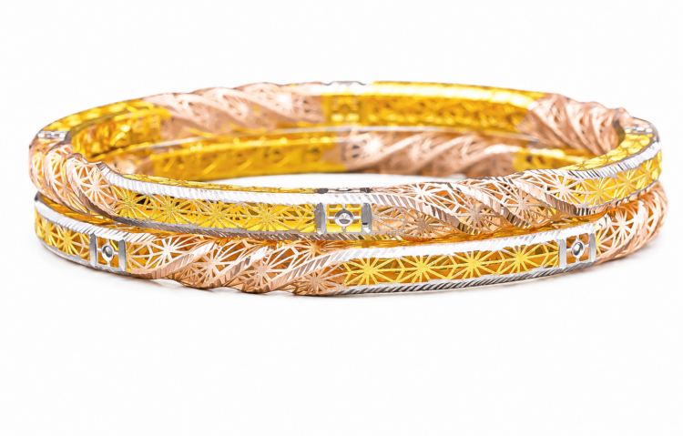 Designer Rose & Yellow Gold Bangle for Women(Pair)
