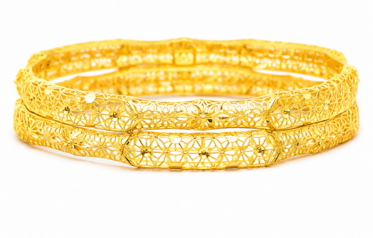 Designer Openwork Floral Gold Bangle for Women (Pair)