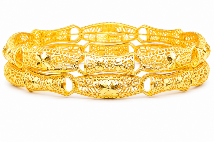 Premium Designer Cutwork Gold Bangle for Women (Pair)